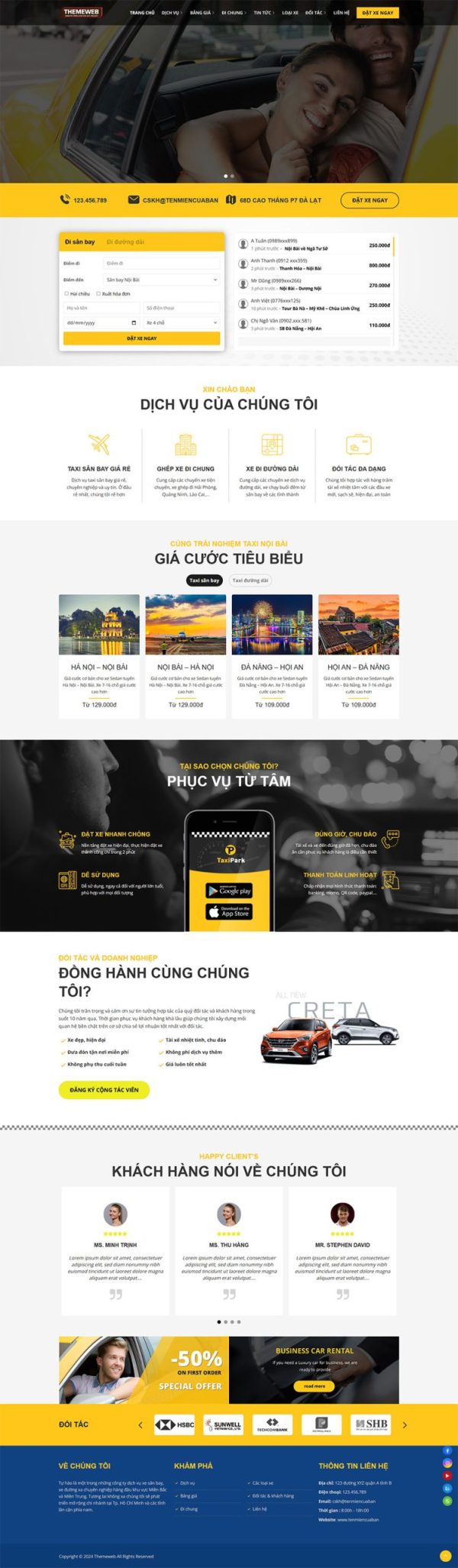 Themeweb giới thiệu dịch vụ xe taxi
